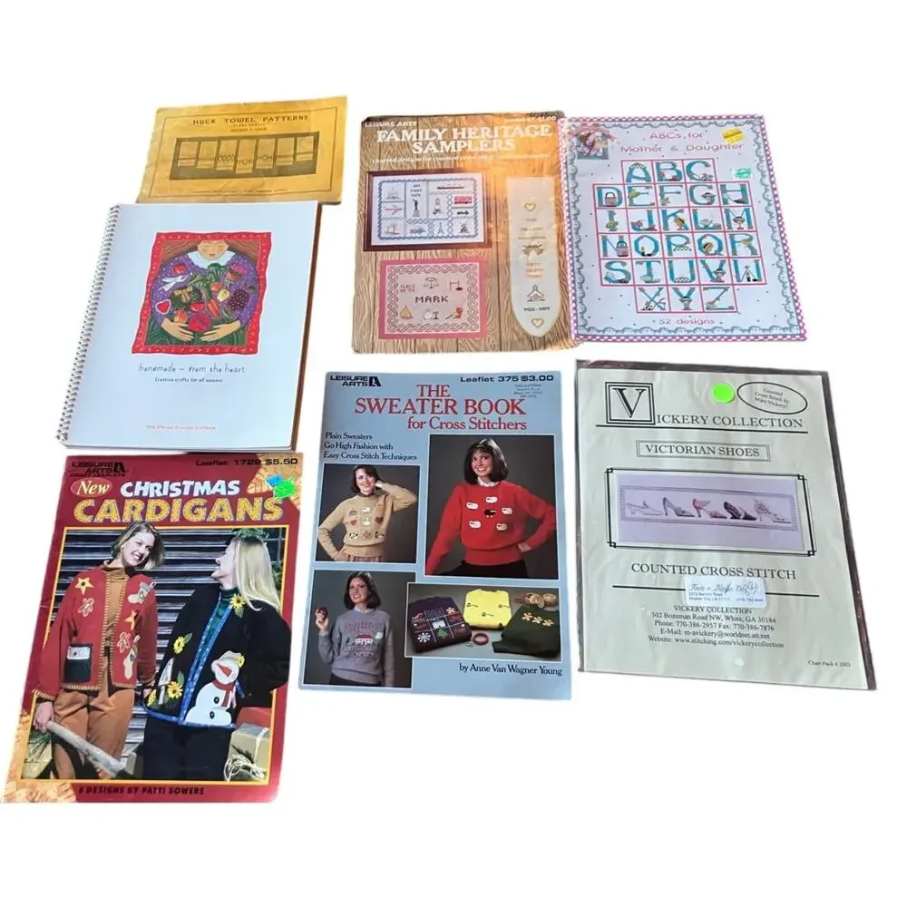 Lot of 8 Cross Stitch & Needlework Pattern Books Christmas Samplers Sweaters
